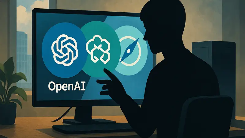 Логотип OpenAI и иконки ChatGPT, Codex, Atlas, символизирующие объединение в суперприложение
