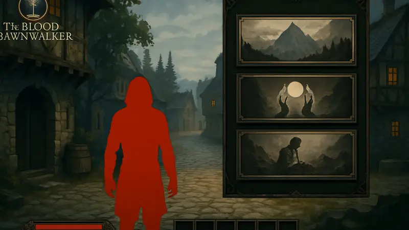 Игровой скриншот The Blood of Dawnwalker, интерфейс RPG, выбор квеста
