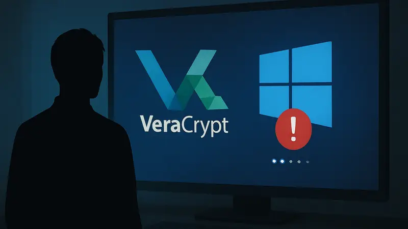 Иллюстрация: логотип VeraCrypt на фоне экрана загрузки Windows с ошибкой