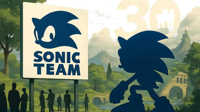 Логотип Sonic Team и персонаж Соник на фоне 35-летия франшизы Sega.