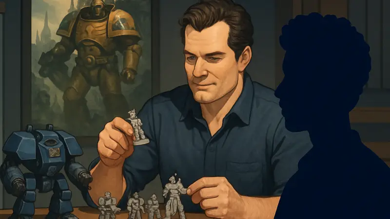 Генри Кавилл с миниатюрами Warhammer, возможно, на шоу "Um, Actually".