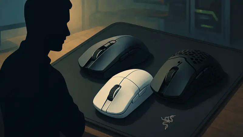 Разнообразные игровые мыши от Corsair, Logitech и Razer, лежащие на коврике для мыши, лучшие модели 2026.