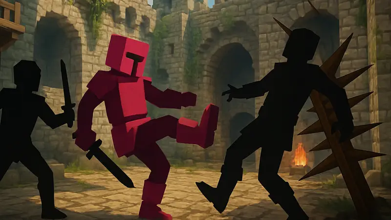 Скриншот The Adventures of Sir Kicksalot, персонаж в блочном стиле, боевые сцены