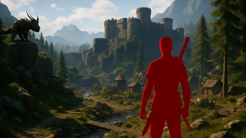 Скриншот Gothic 1 Remake на PS5: главный герой в фэнтезийном мире Долины Рудников.