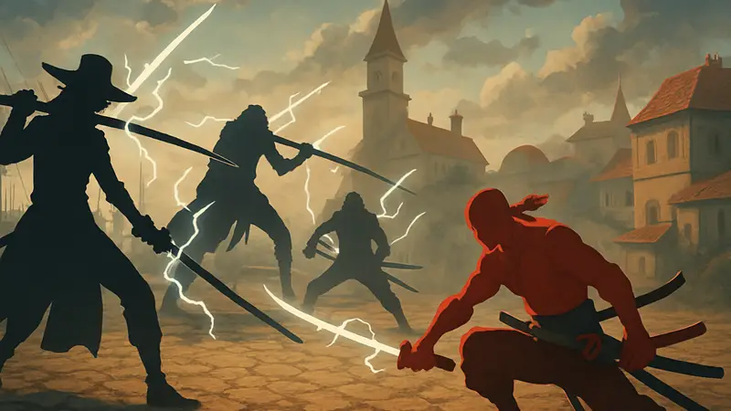 Иллюстрация мечников из One Piece, использующих Хаки в бою для SEO.