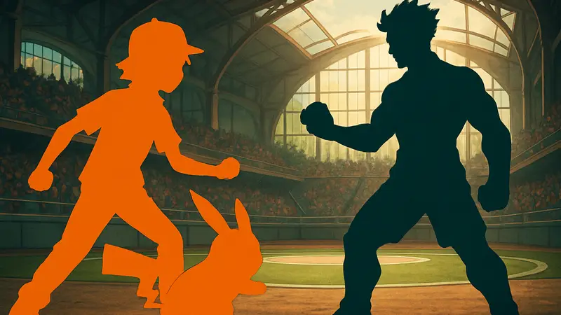 Эш Кетчум и Пикачу сражаются с сильным лидером стадиона Покемон в аниме