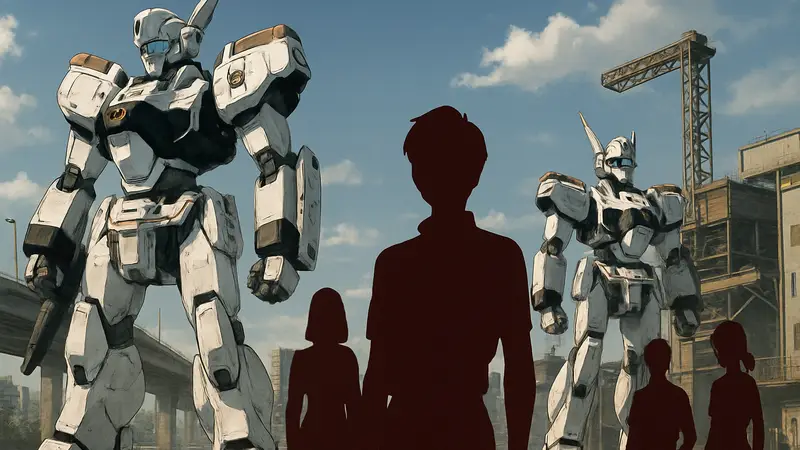 Ключевой арт аниме Patlabor EZY с роботами и новыми актерами.