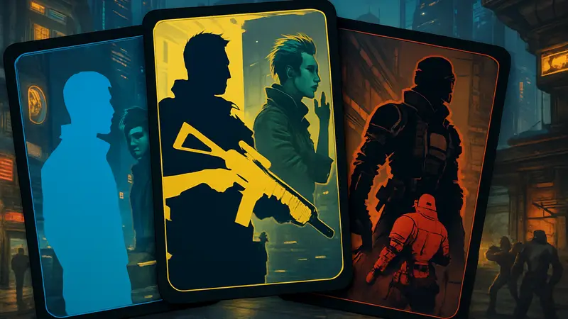 Карточки Cyberpunk TCG с персонажами и сценами из вселенной Cyberpunk 2077.
