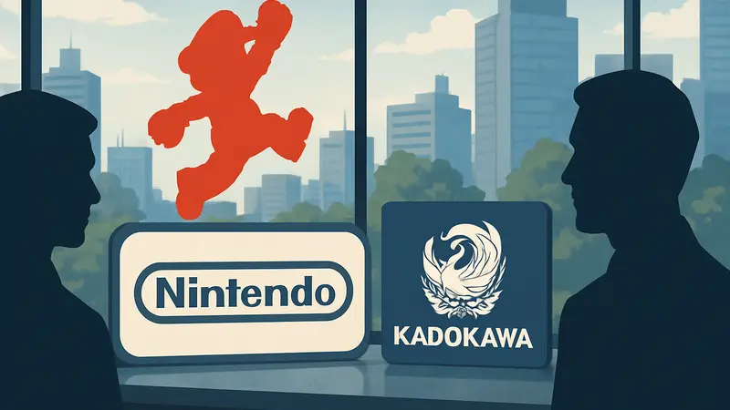 Логотип Nintendo и Kadokawa, символизирующие слияние интересов инвесторов.