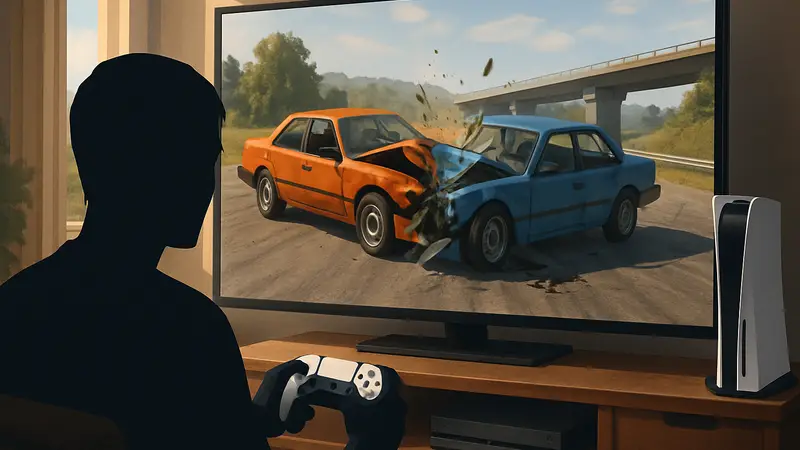 Игровой процесс BeamNG.drive на PS5 с разрушающимися автомобилями