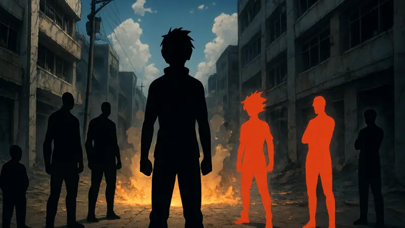 Кадр из аниме Fire Force, демонстрирующий персонажей и доппельгангеров.