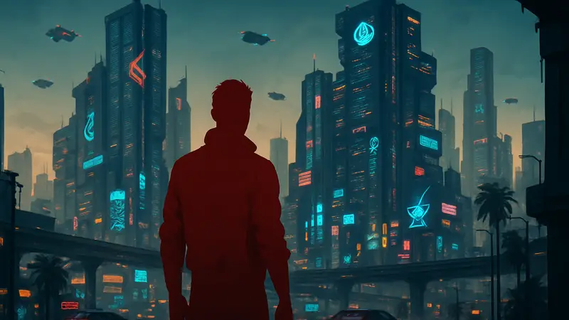 Вид на футуристический Найт-Сити из Cyberpunk 2077, один из знаковых городов RPG