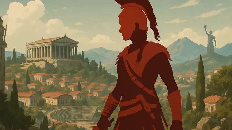 Кассандра из Assassin's Creed Odyssey на фоне Древней Греции, отсылка к фильму Нолана