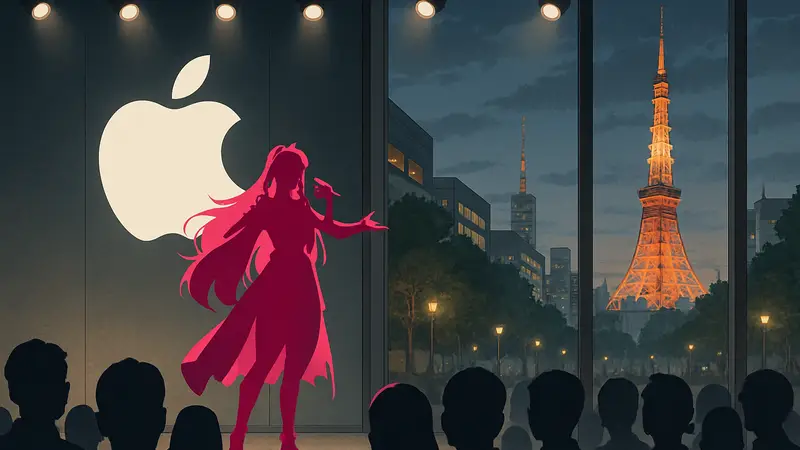 Витубер Calliope Mori из Hololive выступает на сцене Apple в Японии.