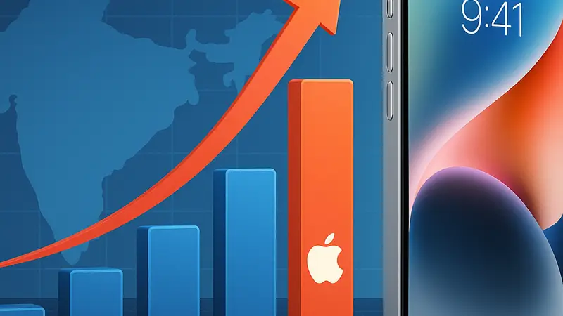 График роста поставок Apple iPhone в Индии за 2025 год на фоне общего рынка смартфонов.