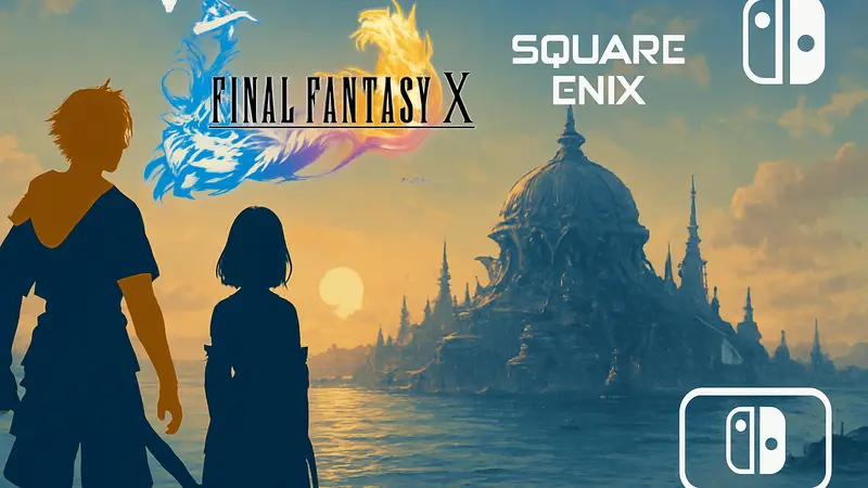 Юбилейное видео Final Fantasy X, изображение Тидуса и Юны, логотип Square Enix и Nintendo Switch 2.