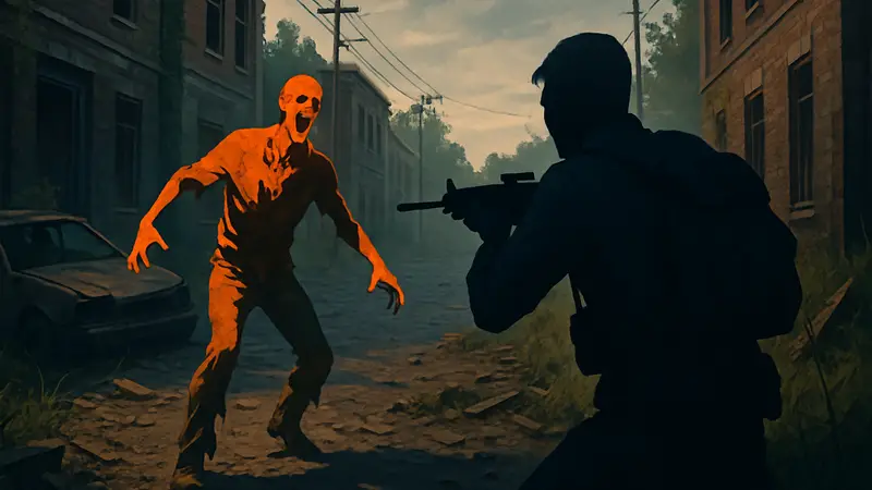 Игровой скриншот из 'Undead Chronicles' с зомби и игроком, демонстрирующий хардкорное выживание.