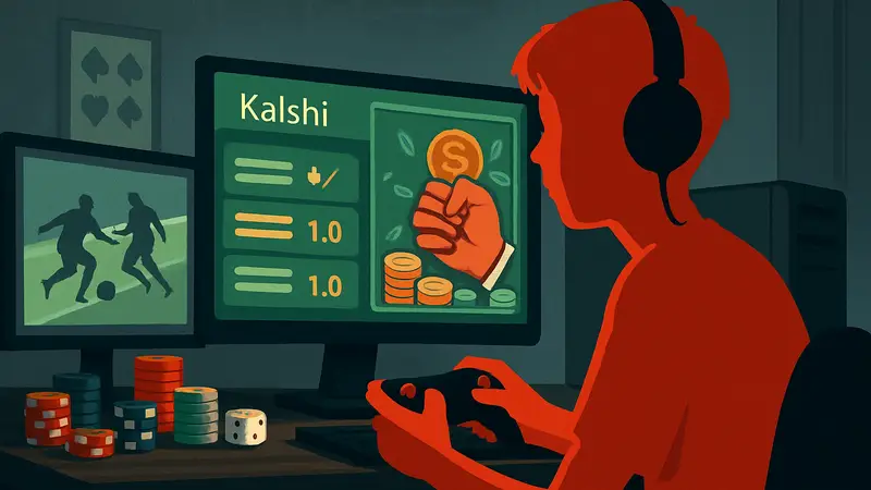 Изображение, символизирующее онлайн-ставки и азартные игры, с намёком на подростков.