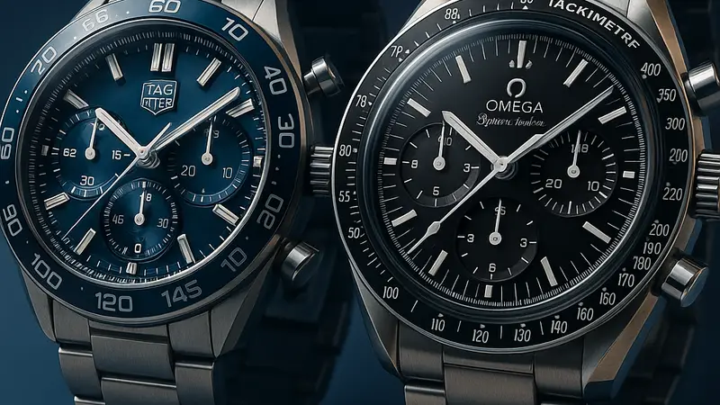 Элегантные наручные часы TAG Heuer и Omega, демонстрирующие инновационный дизайн и технологии.