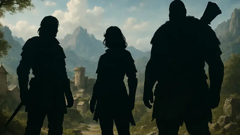 Групповое изображение Клиффа, Дамиане и Оонгки в Crimson Desert, компаньоны игры.