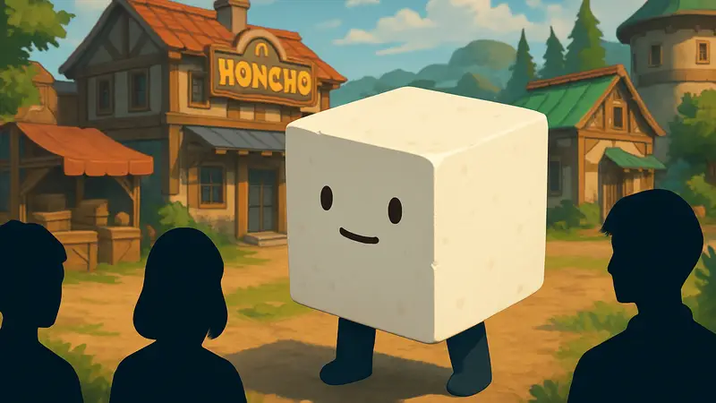 Игровой персонаж в виде блока тофу из игры Honcho