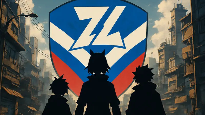 Арт или логотип Zenless Zone Zero, возможно, с элементами российского флага