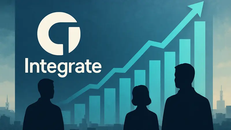 Логотип компании Integrate на фоне графика роста инвестиций.