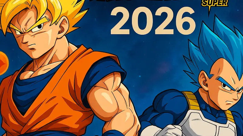 Аниме Dragon Ball Super, персонажи Гоку и Вегета, логотип сериала, анонс возвращения в 2026 году