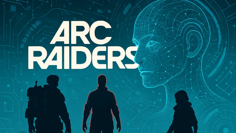 Логотип игры Arc Raiders на фоне ИИ-графики, символизирующей новые технологии в разработке.