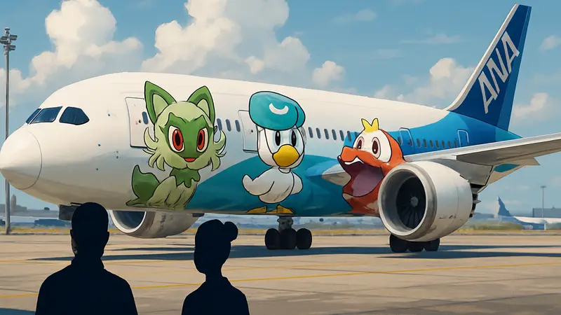 Самолет ANA, украшенный изображениями покемонов Wind And Waves Starters