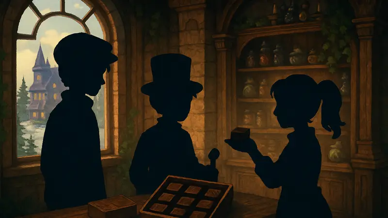 Арт из игры Haunted Chocolatier с персонажами и шоколадом.