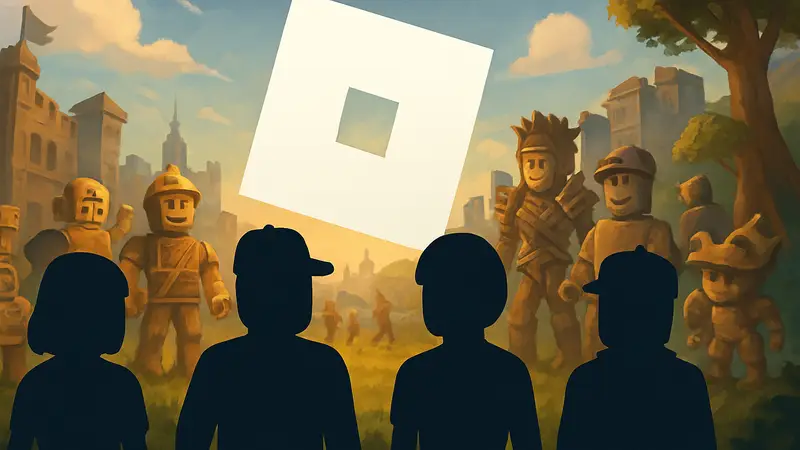 Логотип Roblox на фоне игровых персонажей, символизирующий новые правила загрузки игр.