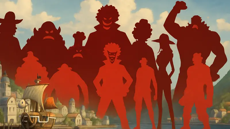 Монтаж из самых раздражающих врагов из аниме One Piece, стоящих на одном фоне.
