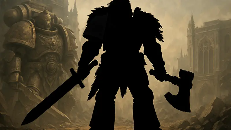 Детализированная коллекционная фигурка Лемана Русса с мечом и топором от JoyToy из Warhammer: The Horus Heresy.