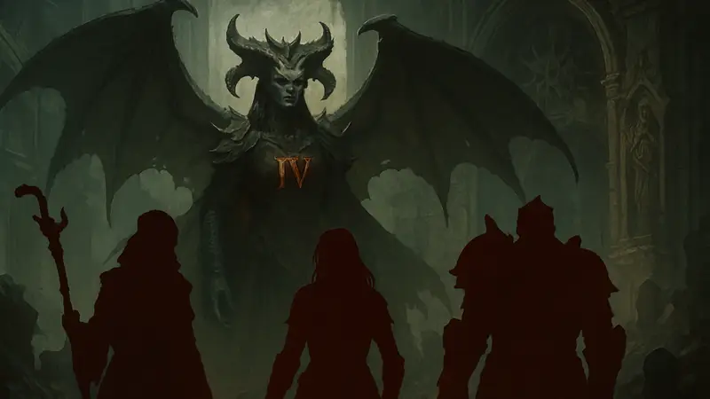 Катсцена Diablo IV Lord of Hatred, показывающая ключевых персонажей и мрачную атмосферу