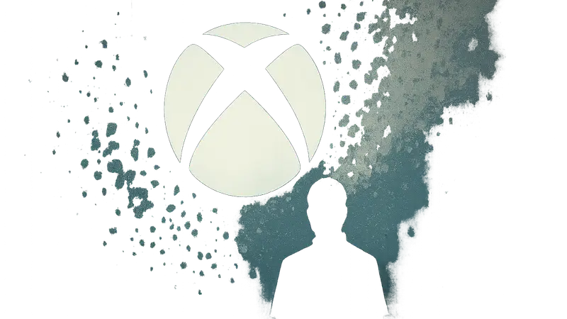 Логотип Xbox на фоне исчезающих цифровых символов, символизирующих удаление игр.