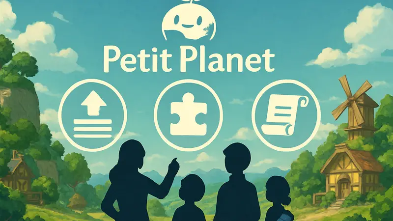 Логотип Petit Planet и иконки, символизирующие новые функции и изменения