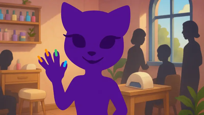 Виртуальная кошка Анджела из My Talking Angela 2, демонстрирующая свой новый маникюр в игре.
