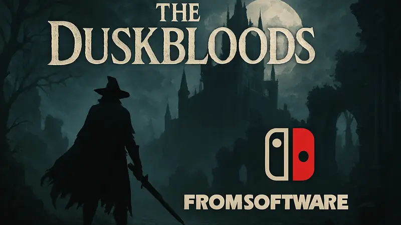 Логотип The Duskbloods на тёмном фоне, рядом логотипы FromSoftware и Nintendo Switch 2.