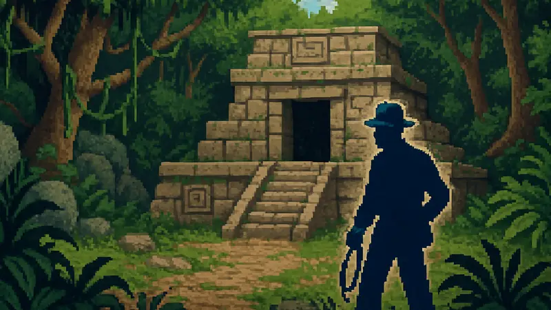 Кадр из игры Indiana Jones and His Desktop Adventures с Индианой Джонсом, стилизованный под старые ПК игры