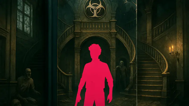 Обложка или стилизованное изображение сценария фильма «Обитель смеха» по Resident Evil.