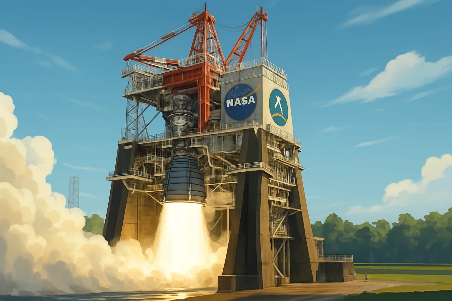 Двигатель RS-25 проходит испытания на стенде NASA, готовясь к миссиям Artemis на Луну и Марс.