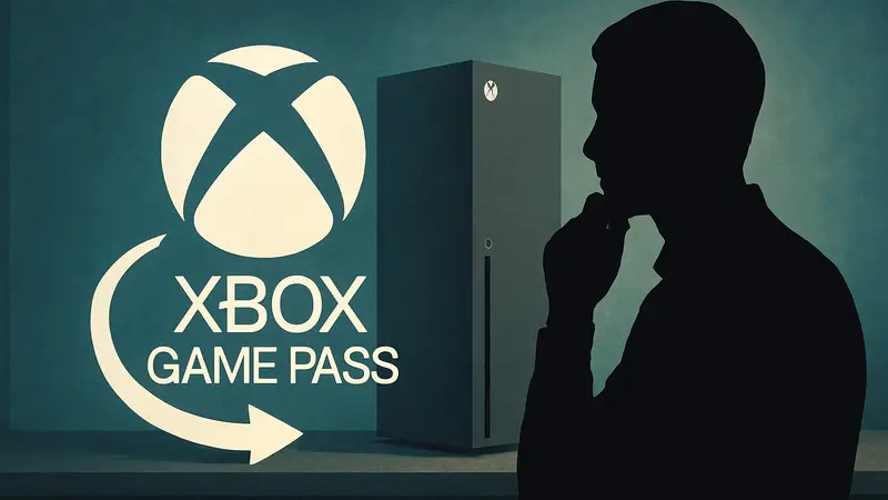Логотип Xbox Game Pass на фоне консоли Xbox Series X, символизирующий изменения в политике подписки.