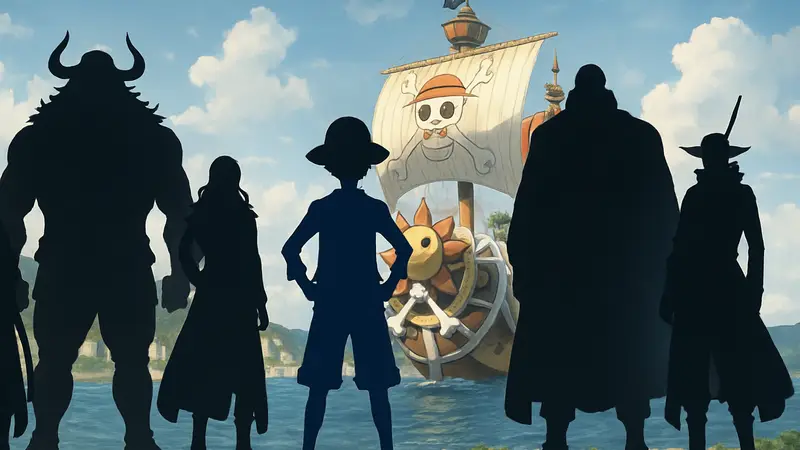 Луффи и другие сильные персонажи One Piece на фоне корабля