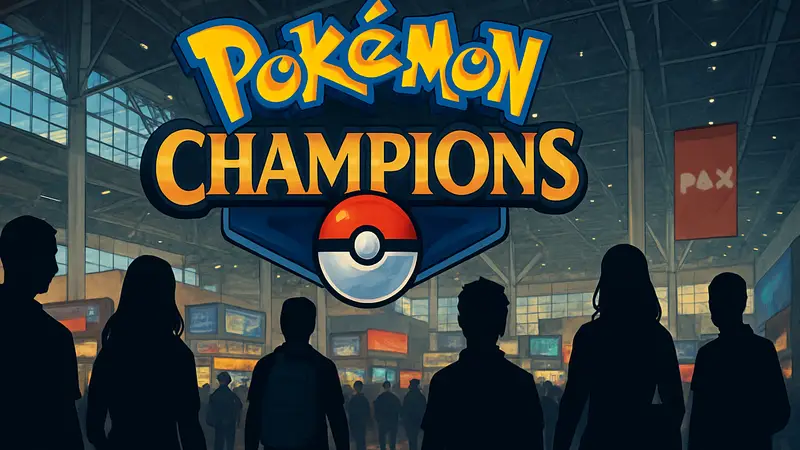 Логотип Pokemon Champions и анонс раннего доступа на фоне выставки PAX East.
