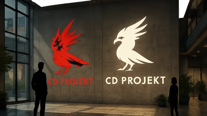 Логотип CD Projekt Red и CD Projekt, символизирующие ребрендинг игровой компании и её новую структуру.
