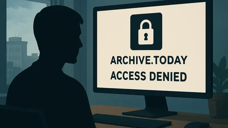 Экран с сообщением о блокировке сайта Archive.today, символизирующий ограничение доступа к цифровым сервисам в России.