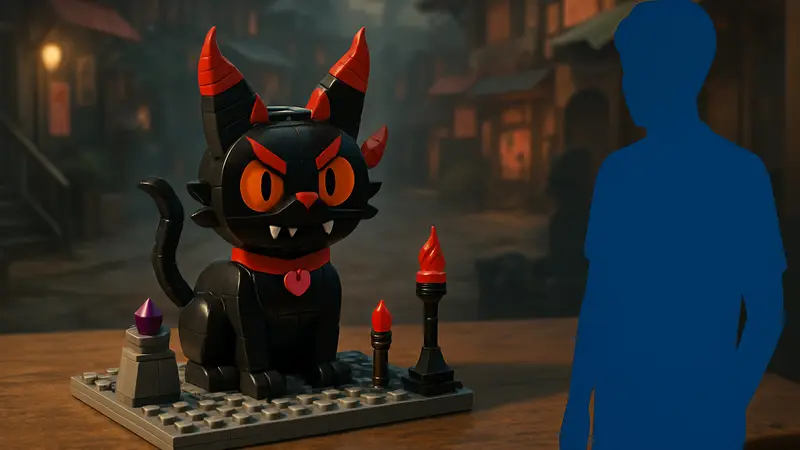 Набор Lego с фигуркой демонического кота Дерпи из фильма KPop Demon Hunters, готовый к выпуску.