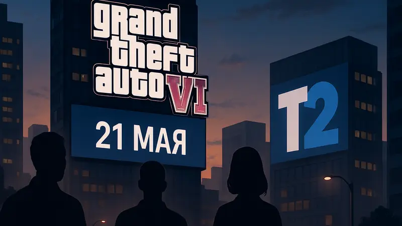Логотип Grand Theft Auto 6 на фоне даты 21 мая, анонс Take-Two.