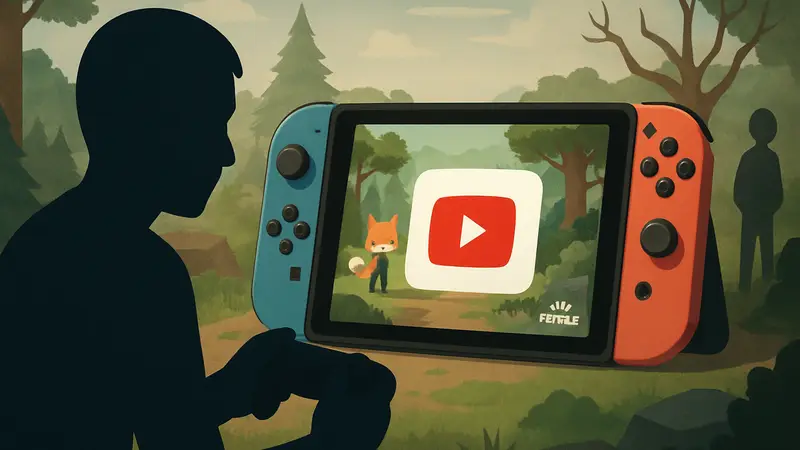 Логотип YouTube на экране Nintendo Switch 2 с игрой Super Animal Royale.